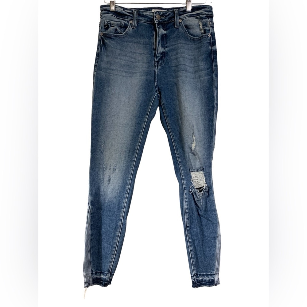 Kancan High Rise Skinny jeans vertical stripe ankle raw hem women’s sz 11/29